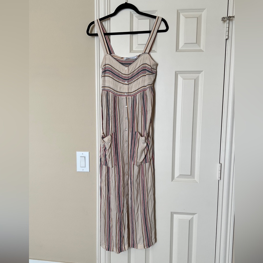Zara Beige Striped Tank Dress